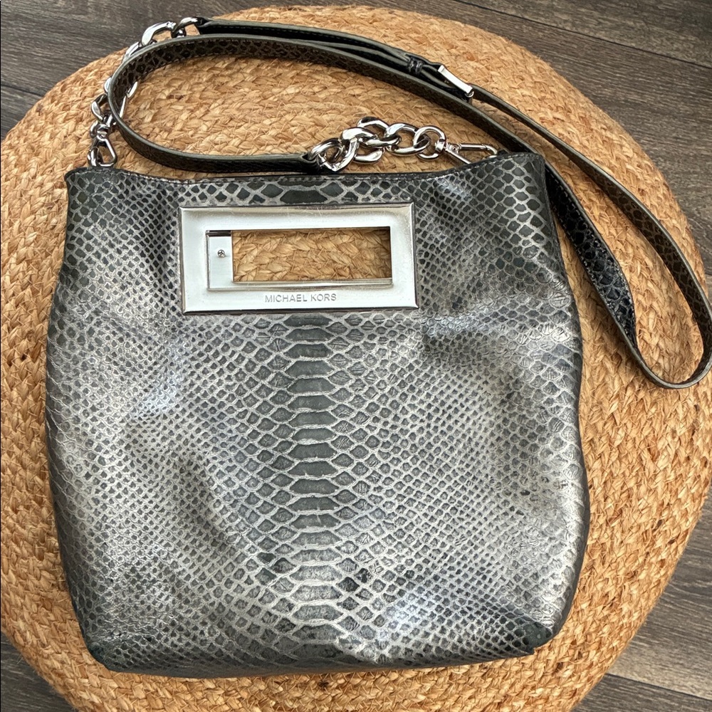 Michael Kors Gray Snake Print Crossbody Bag
